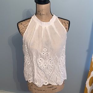 Eyelet white tie back tank top